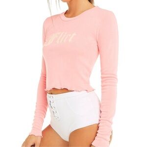 NWOT Wildfox REN Flirt Long Sleeve Crop‎ Top Ruffled Hems Sz Large